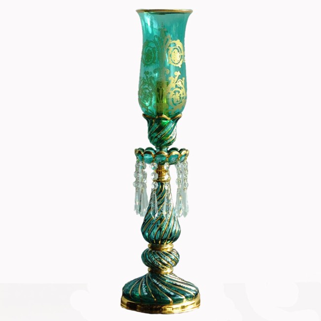 Aves Aydınlatma - Bohemian Collection 1 Lambalı Kristal Yeşil Şamdan