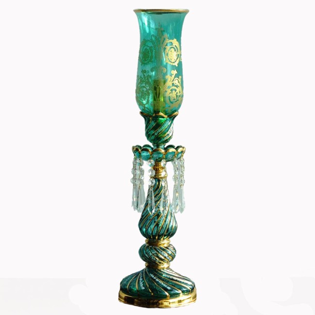 Bohemian Collection 1 Lambalı Kristal Yeşil Şamdan - Thumbnail