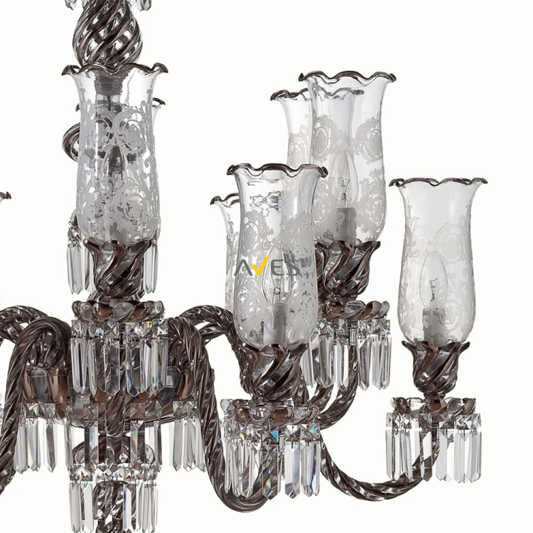 Bohemian Collection 12 Lambalı Platin Kristal Avize