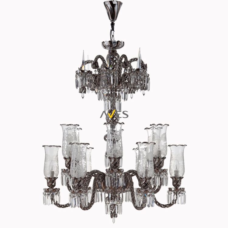 Bohemian Collection 12 Lambalı Platin Kristal Avize