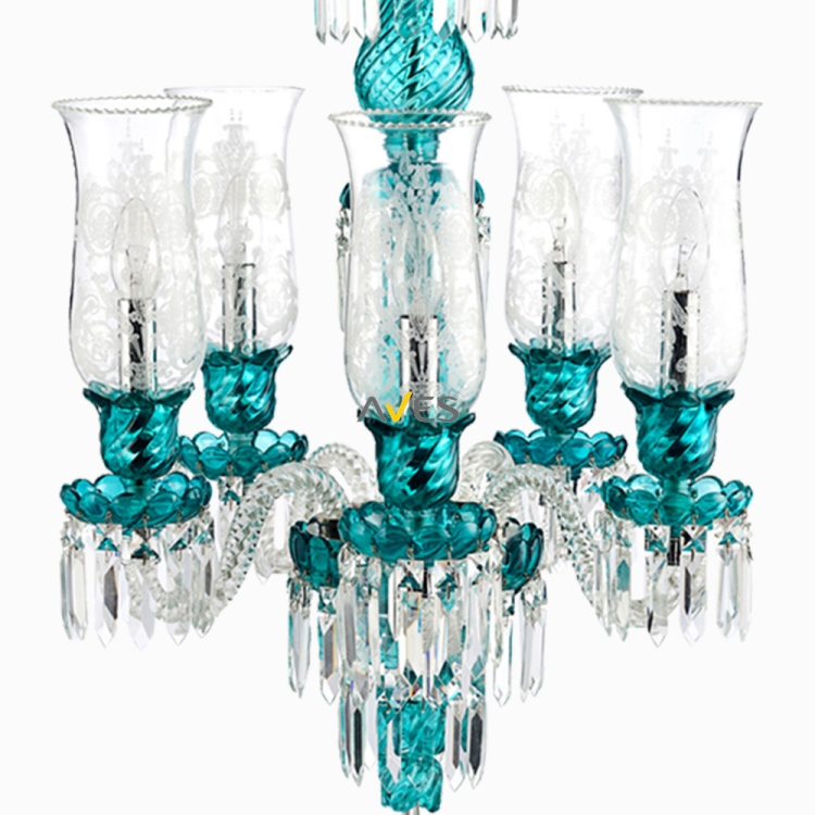 Bohemian Collection 5 Lambalı Turkuaz Kristal Avize