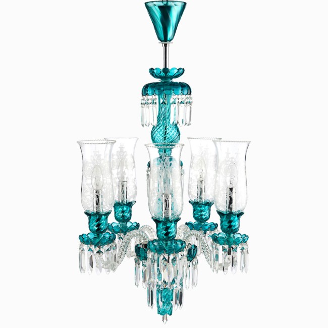 Aves Aydınlatma - Bohemian Collection 5 Lambalı Turkuaz Kristal Avize