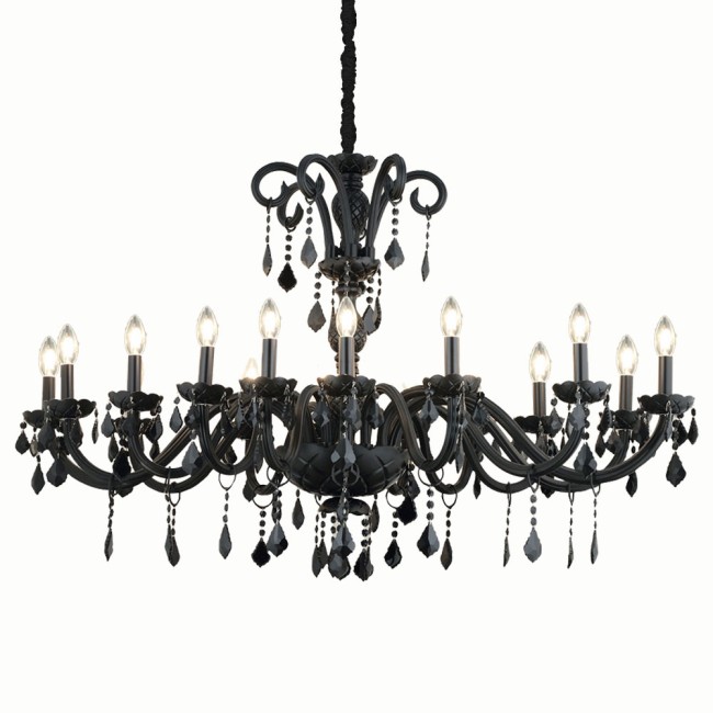 Aves Aydınlatma - Cas Collection 16 Lambalı Cam Kollu Yemek Masası Avize Mat Siyah