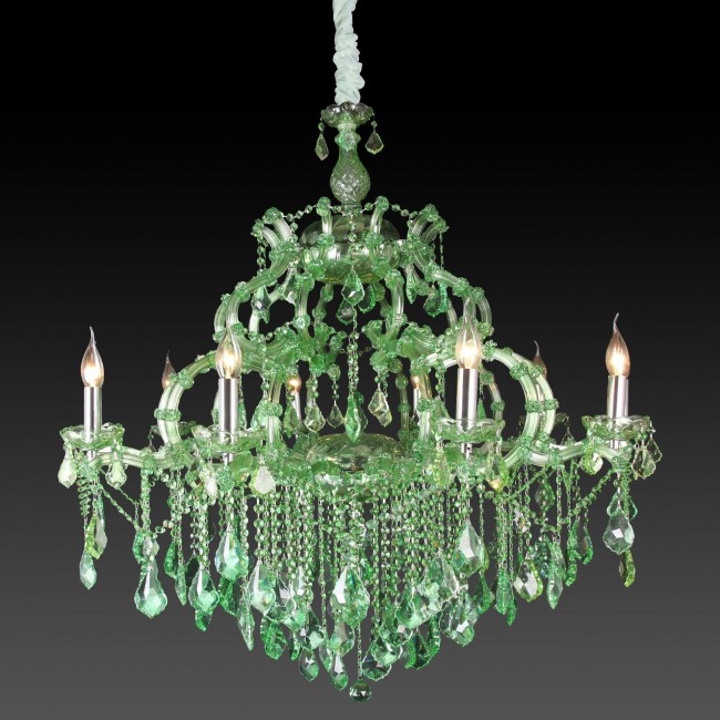 Aves Aydınlatma - Maria Theresa 8 Lambalı Avize Yeşil Krom