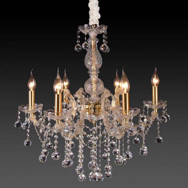 Aves Aydınlatma - Maria Theresa 6 Lı Avize Şeffafa Gold