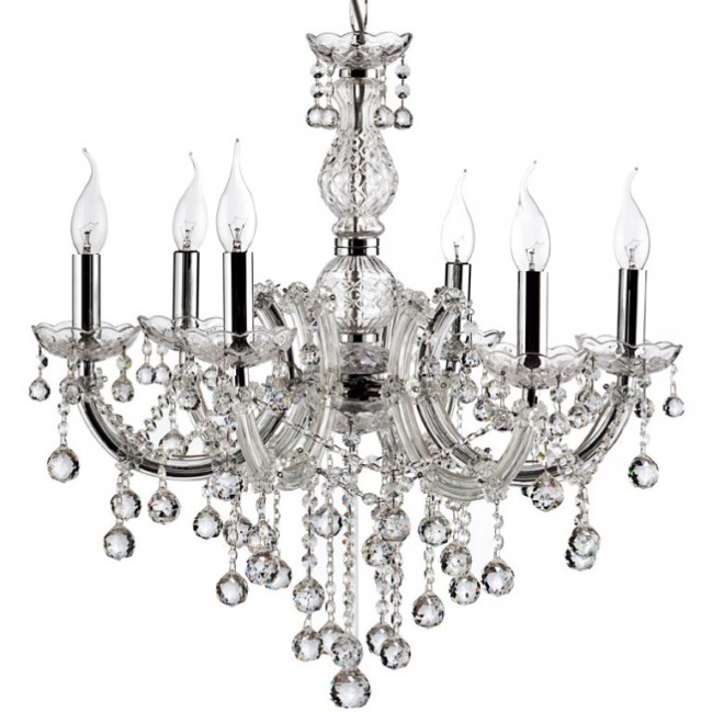 Aves Aydınlatma - Maria Theresa 6 Lambalı Avize Şeffafa Krom