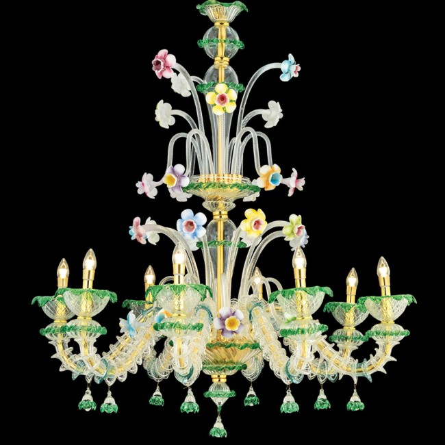 Aves Aydınlatma - Murano Collection 8 Lambalı Avize Renkli