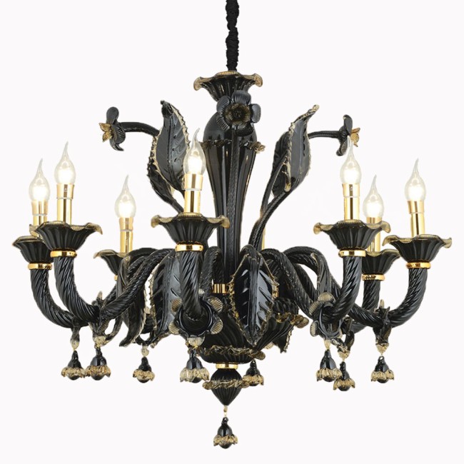 Aves Aydınlatma - Murano Collection 8 Lambalı Siyah Avize